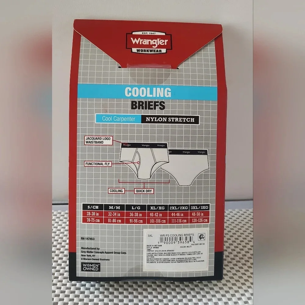 Wrangler Men's Size 3XL Cooling Briefs 3 Pack Fits Waist 48-50